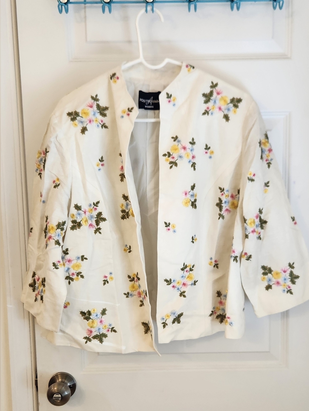 Vtg Positive‎ Attitudes White Floral Womens Blazer Size XL READ #I1349